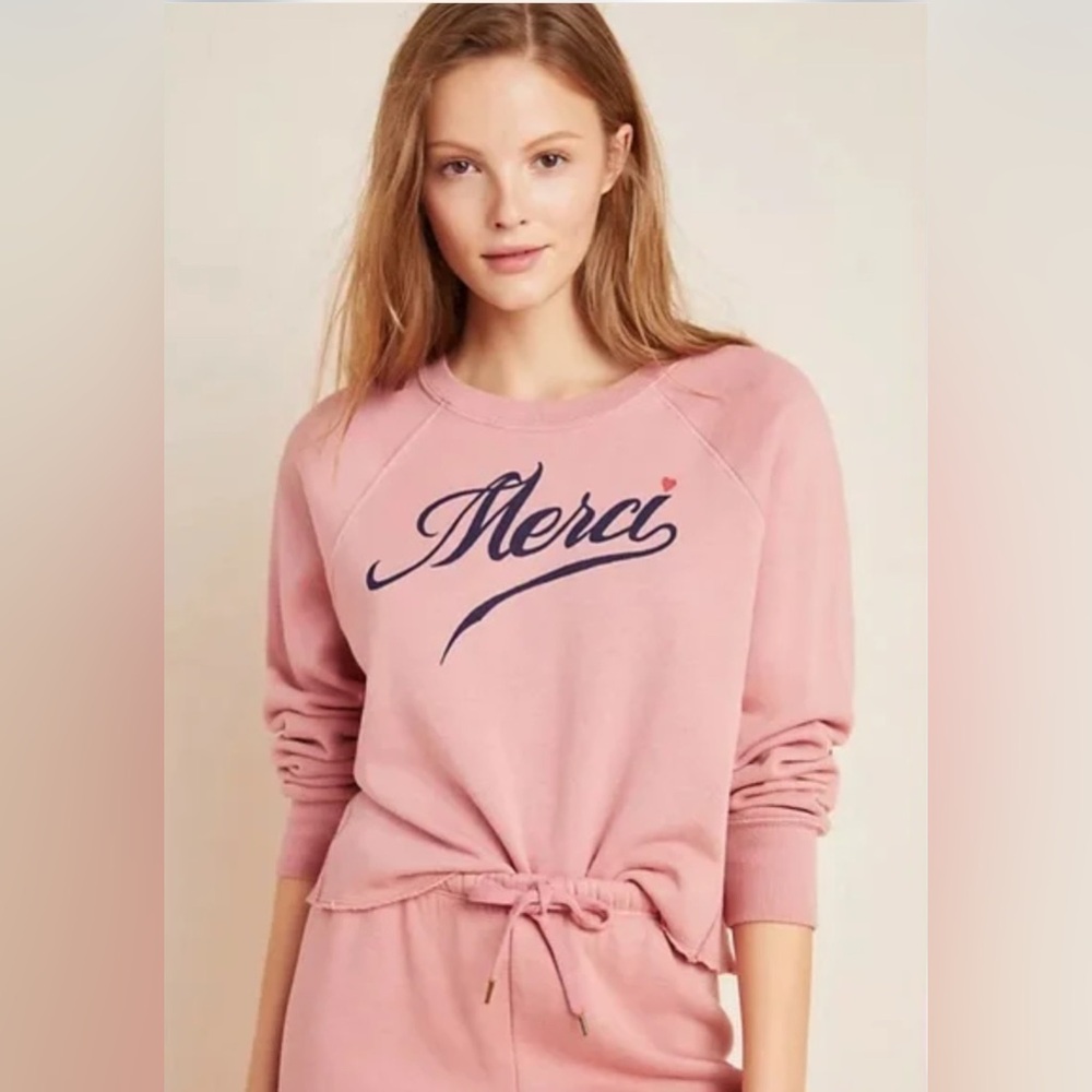 ANTHROPOLOGIE SUNDRY MERCI CREWNECK CROPPED RAGLAN SWEATSHIRT EUC (2/M) - Picture 3 of 7